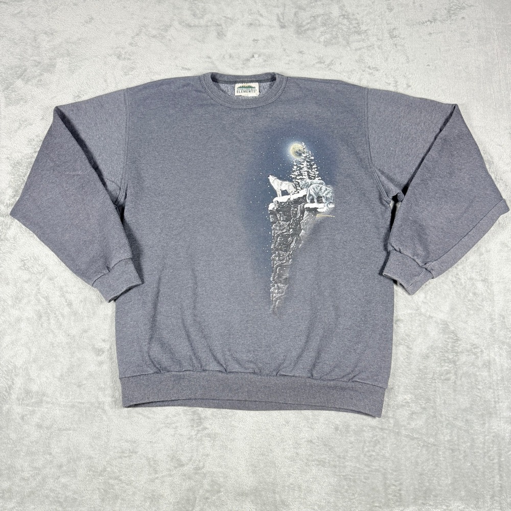 Vintage Northern Elements XL Grey Wolf Graphic Crewneck Sweatshirt